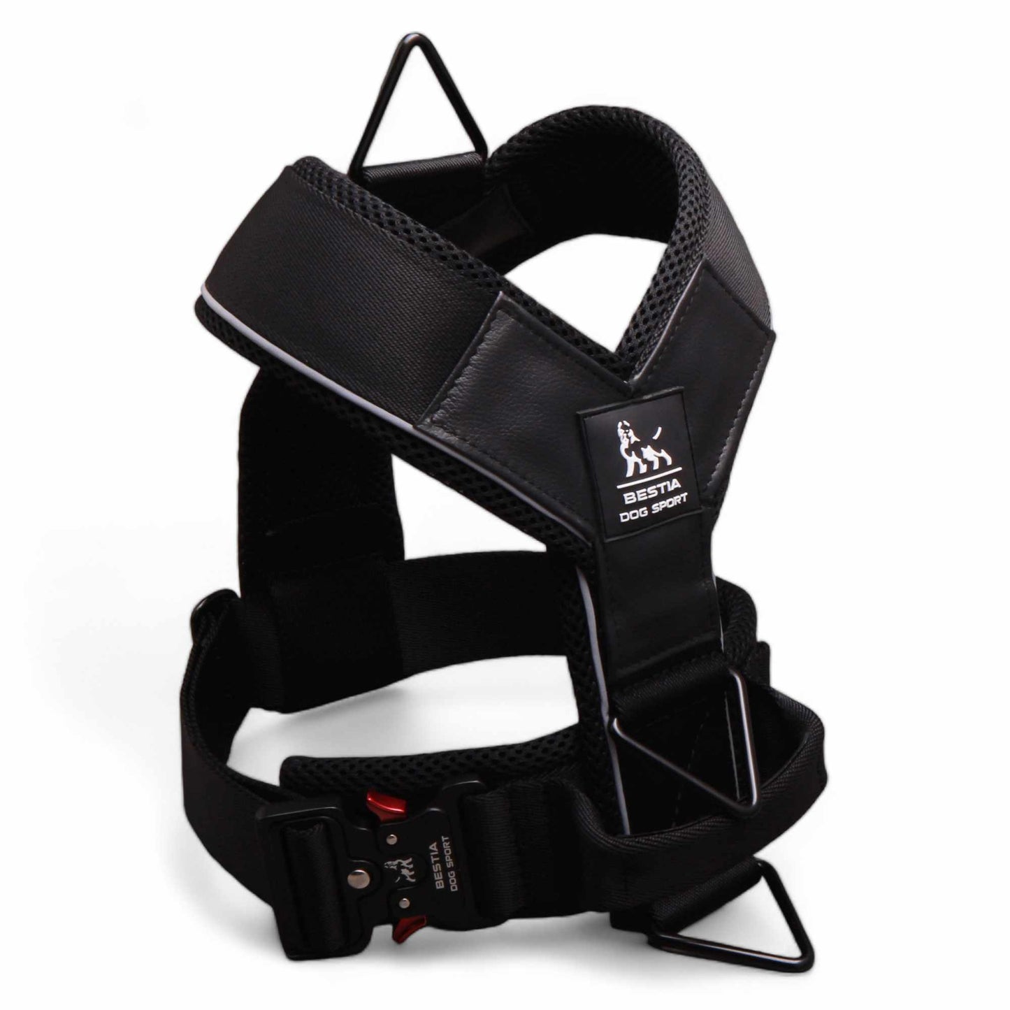 Black Bestia GripPro Sport Harness showing streamlined construction and reinforced load-bearing points.