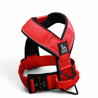 Red Bestia GripPro Sport Harness with tactical handle and adjustable fit for medium to large working dogs.
