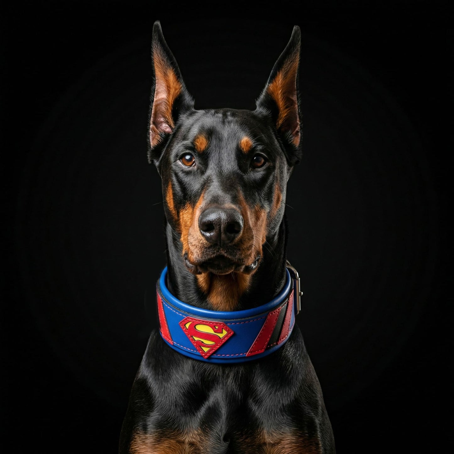 Dog wearing the Bestia Superdog padded leather collar designed for comfort and durability.